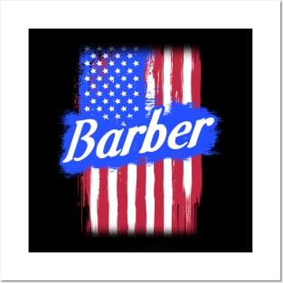 American Flag Barber Family Gift For Men Women, Surname Last Name Posters and Art